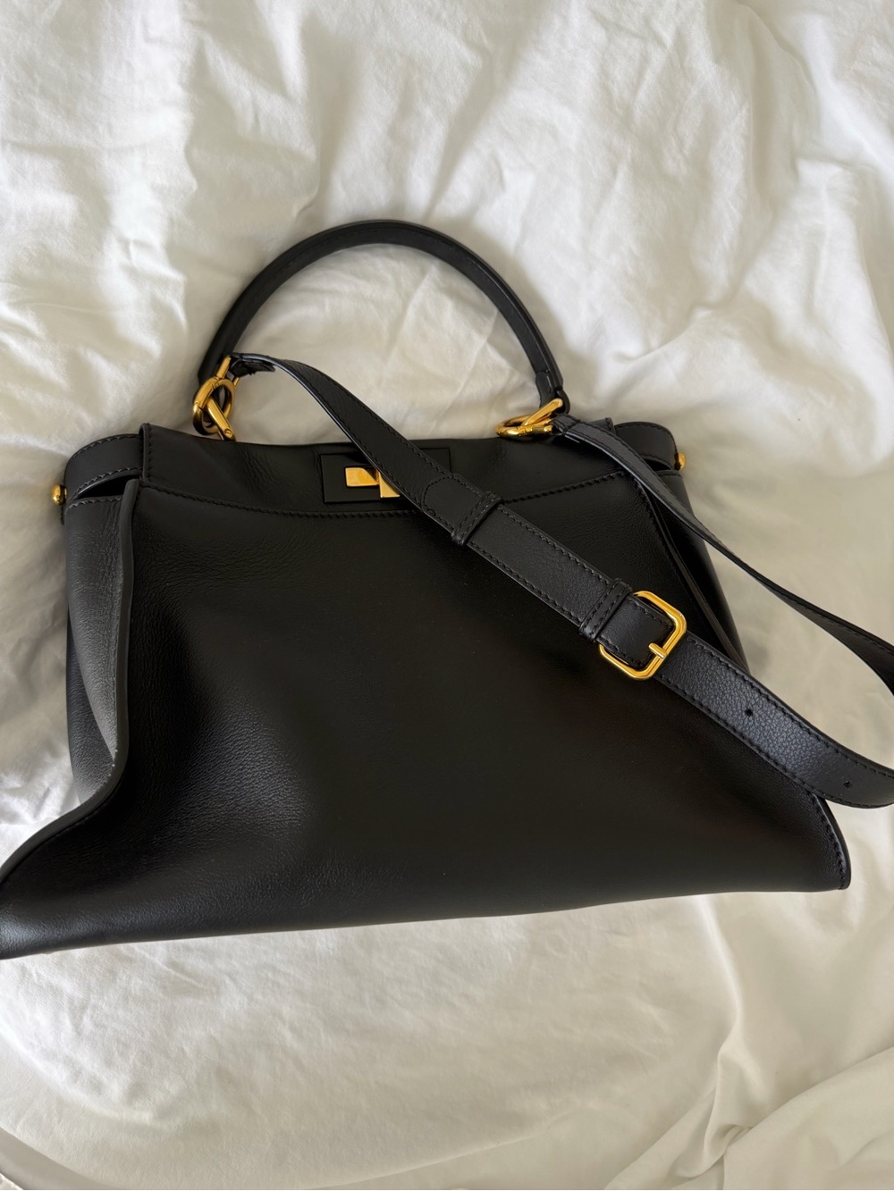 Fendi Black Leather Satchel with Gold Hardware